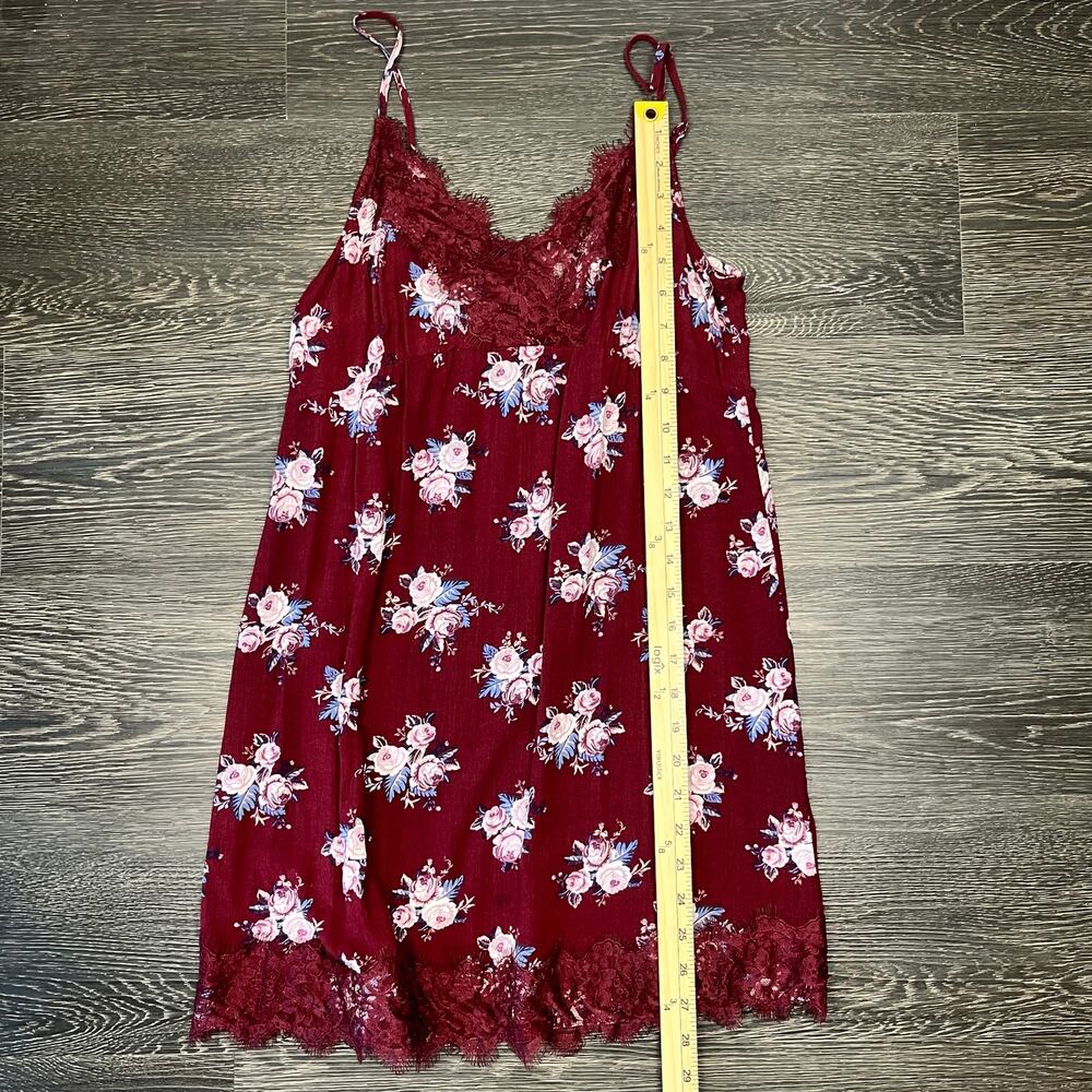 American Eagle Womens Y2k Babydoll Mini Burgundy Floral Dress Small Boho Lace - Picture 5 of 7